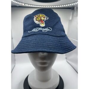 Ed Hardy Denim Tattoo Print Reversible Bucket Hat NEW! H-0169